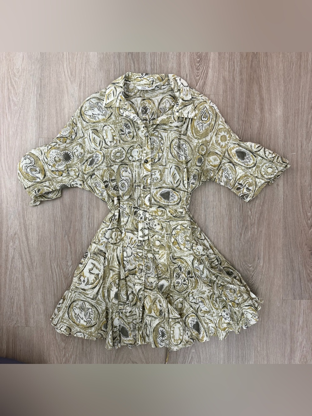 ZARA Green Printed Short Dress Size Large - ZARA 2183/047